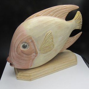 LARGE WOOD CARVED FISH.  APPROX. 15 X 9 INCHES.